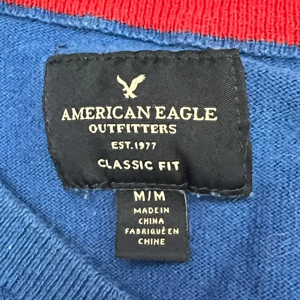 AEO Blue V-Neck Sweater - Picture 3 of 4